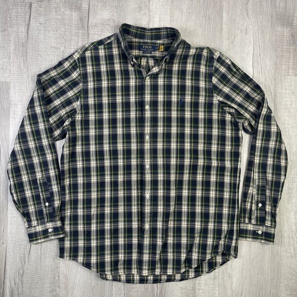 Polo Ralph Lauren XL Green/Blue Plaid Classic Fit Long Sleeve EUC Button Down O - Picture 1 of 10